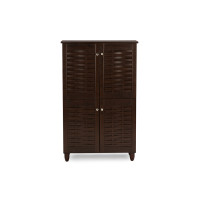 Baxton Studio SC864574 B-Wenge Winda 4-Door Wooden Entryway Shoes Storage Cabinet in Dark Brown